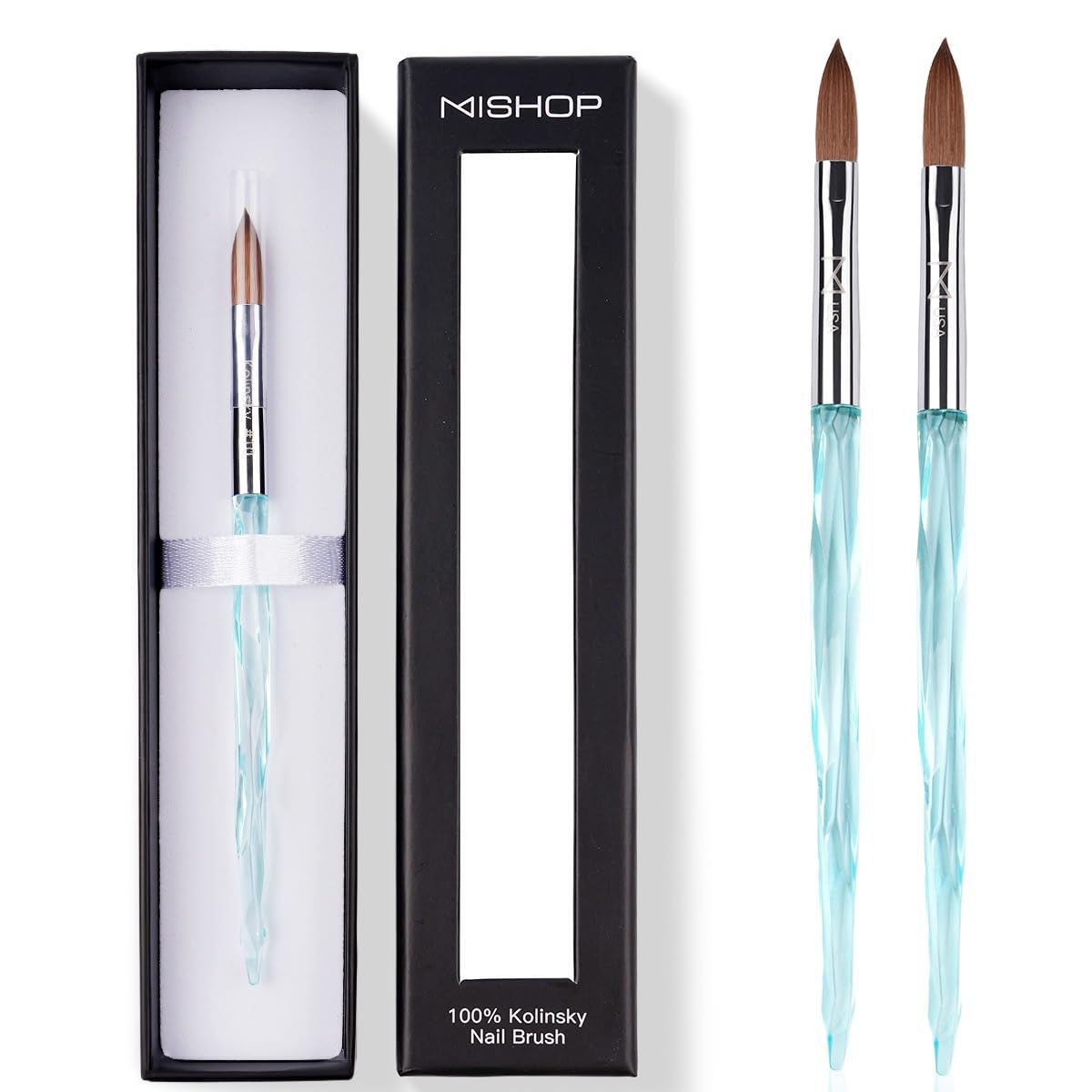 M ProK 100% Kolinsky Acrylic Nail Brush – Professional Nail Brush for Acrylic Application with Crystal Blue Handle – Handcrafted Salon Quality Tool (Size #12)