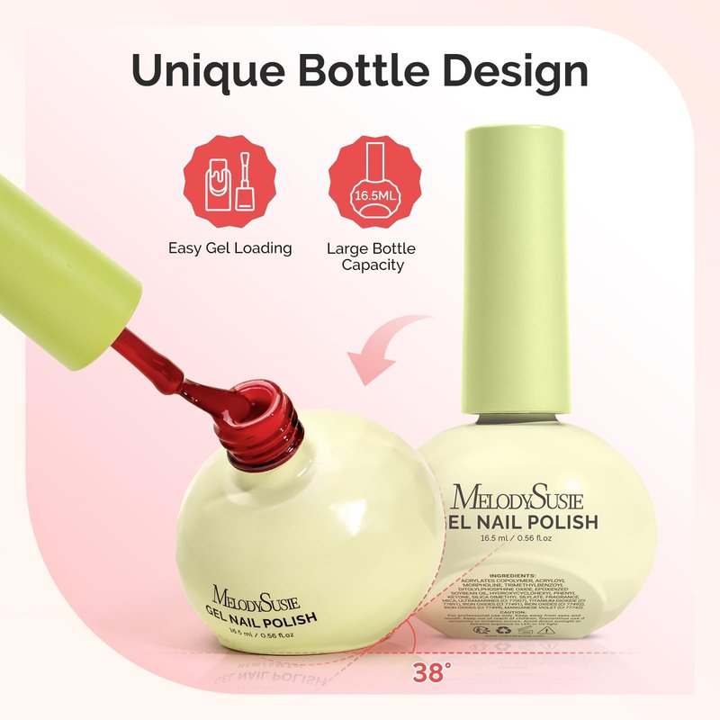 MelodySusie Highly Pigmented Gel Nail Polish Set, 0.56 fl.oz Tilt-and-Stand Bottle, HEMA Free Plant-Based, 6 Colors Christmas New Year, Soak Off UV LED Manicure Kit Gift Box(Red Glitter Gold Green)