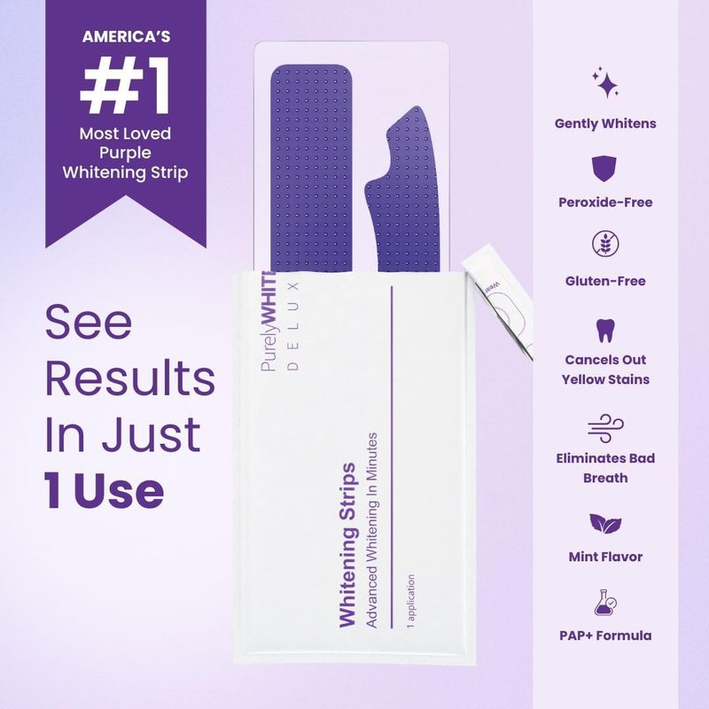 Purple Teeth Whitening Strips - Enamel Safe, Peroxide-Free, Deep Stain Removal | 28 Strips