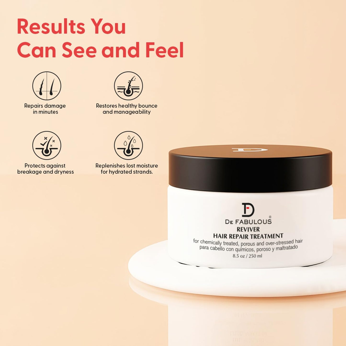 De Fabulous Reviver Hair Repair Treatment, Professional Salon-Quality Strengthening & Deep Moisture for Chemically Treated, Post-Color & Severely Damaged Hair, 8.5 oz