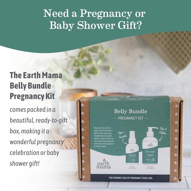 Earth Mama Belly Bundle Pregnancy Kit - 8 fl oz Butter & 4 fl oz Oil - Self Care Gift Set for Pregnancy & Postpartum Skin Care Recovery - Maternity & Postpartum Essentials