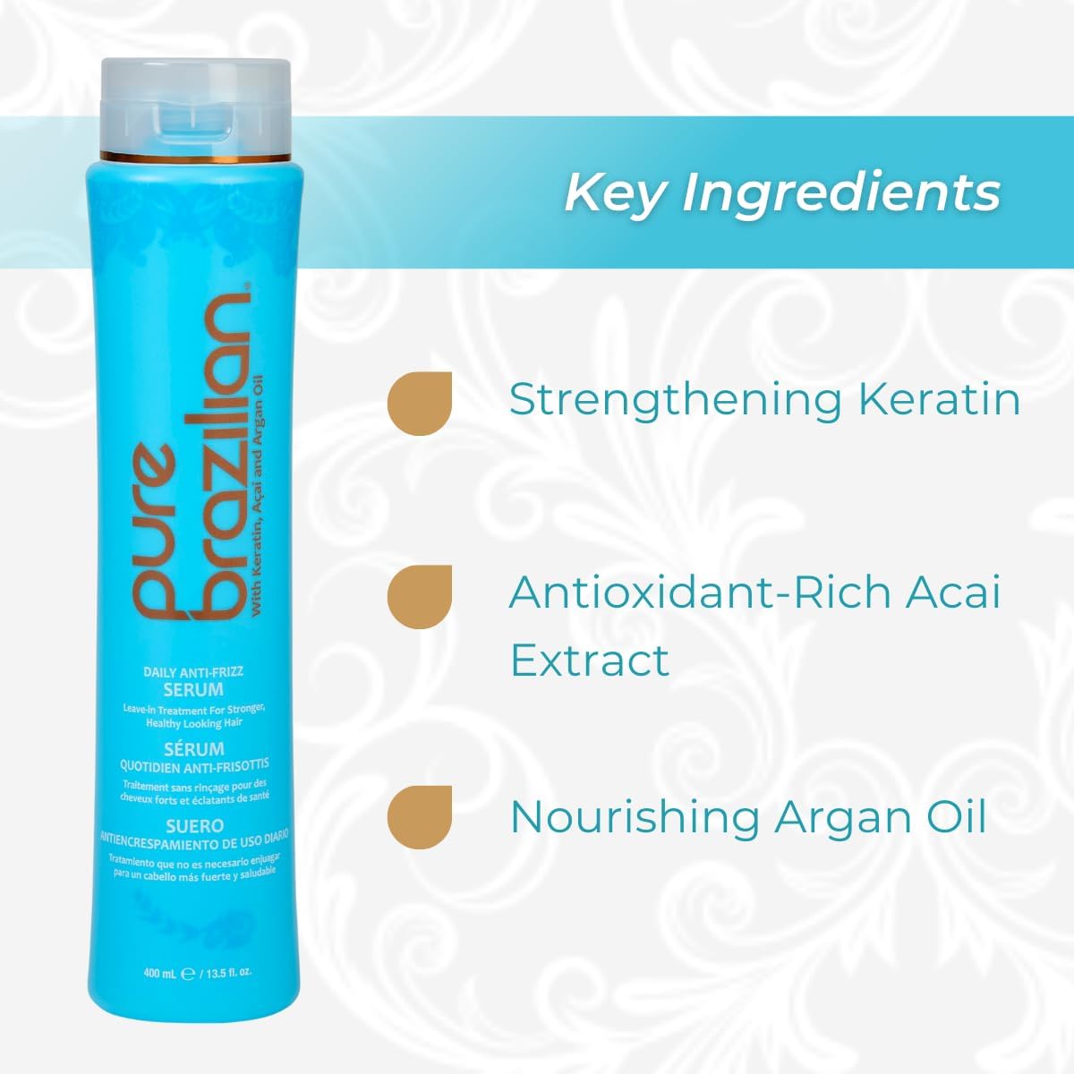 Pure Brazilian Anti-frizz Daily Leave-in Serum - Strengthening Hair Treatment Formulated to Fortify and Protect Your Hair From Heat & UVA/UVB
