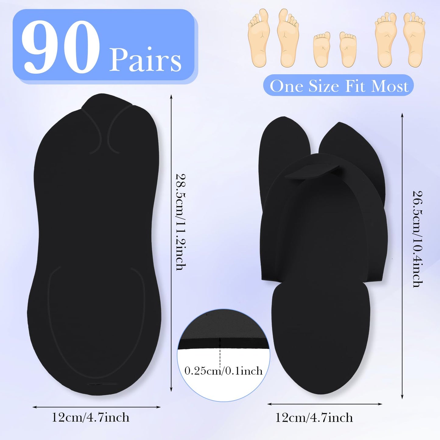 JaGely 90 Pairs Disposable Pedicure Slippers Bulk, Pedicure Flip Flops Disposable Anti Slip EVA Foam Spa Slippers Sandals for Guests Women Girls Kids Foot Bath Nail Salon Party Supplies (Black)