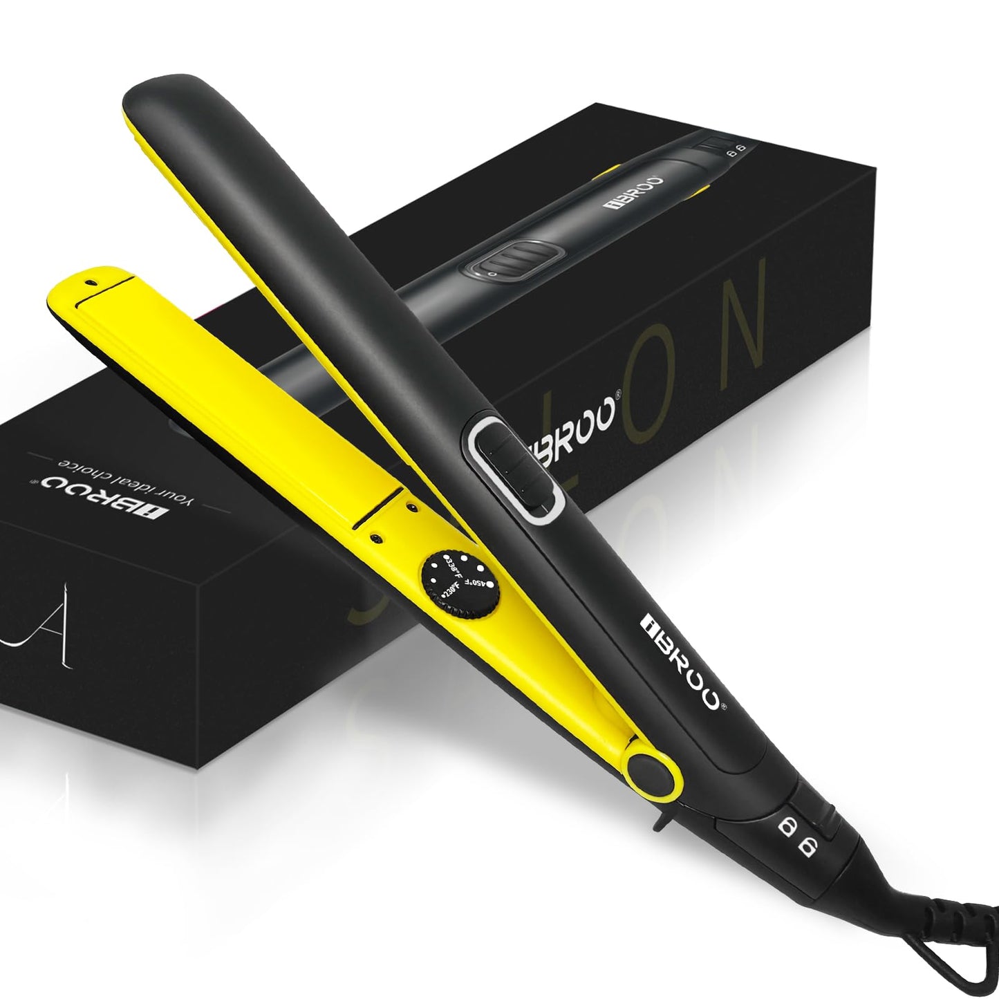 IBROO Flat Iron Ceramic Hair Straightener, 15% Plus Long 1 inch Tourmaline Curling Straightening Iron in One, 230 to 450℉ Straight Iron for Black Women Hair, Dual Voltage Flatiron 110v-220v for Travel