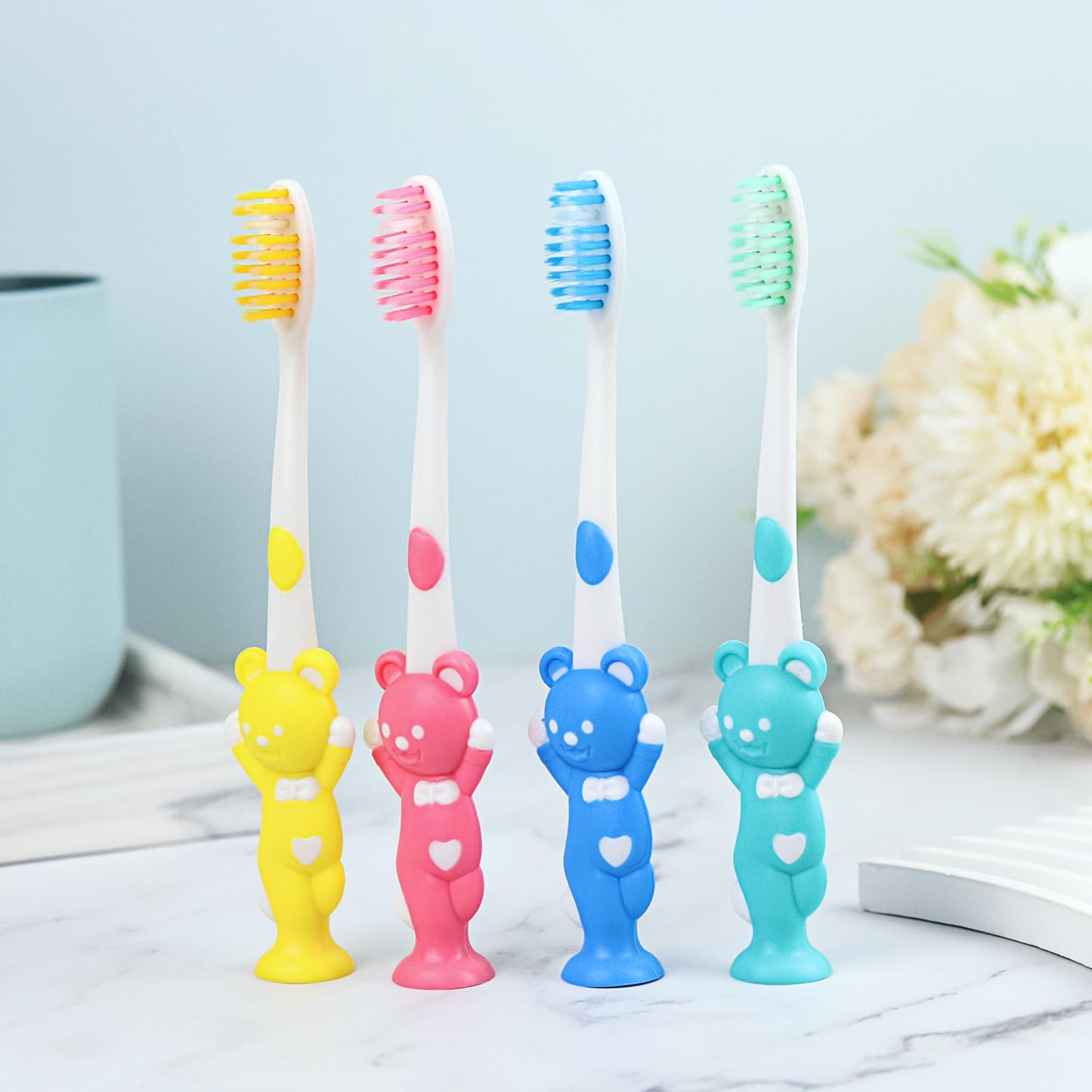 Gisdo 100pcs Disposable Kids Toothbrush, Individually Wrapped, Manual Toothbrush Set for Age 2+ Children, Boys & Girls (4 Colors)
