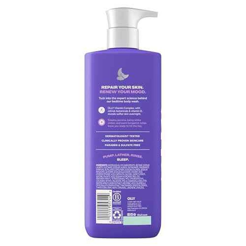 OLLY Renew Body Wash with Vitamin D, Retinol & Botanicals ? Nourishing Cleanser for Skin Barrier Repair, Deep Hydration, Jasmine Bergamot Scent, 17oz