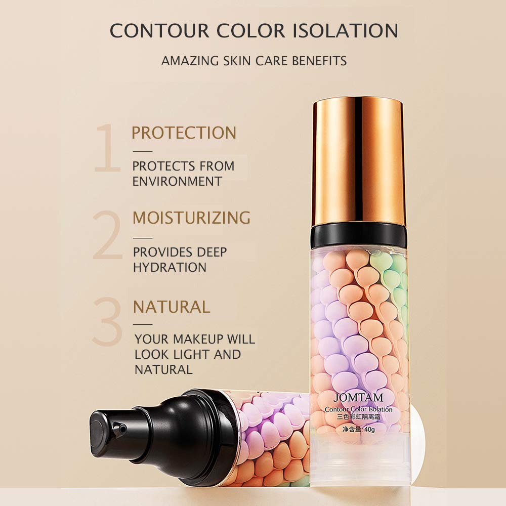 JOMTAM Contour Multi-Color Pink Green Purple Isolation Waterproof Natural Makeup Protection Hydration Oil Balance Moisturizing 40g (Pack of 2)