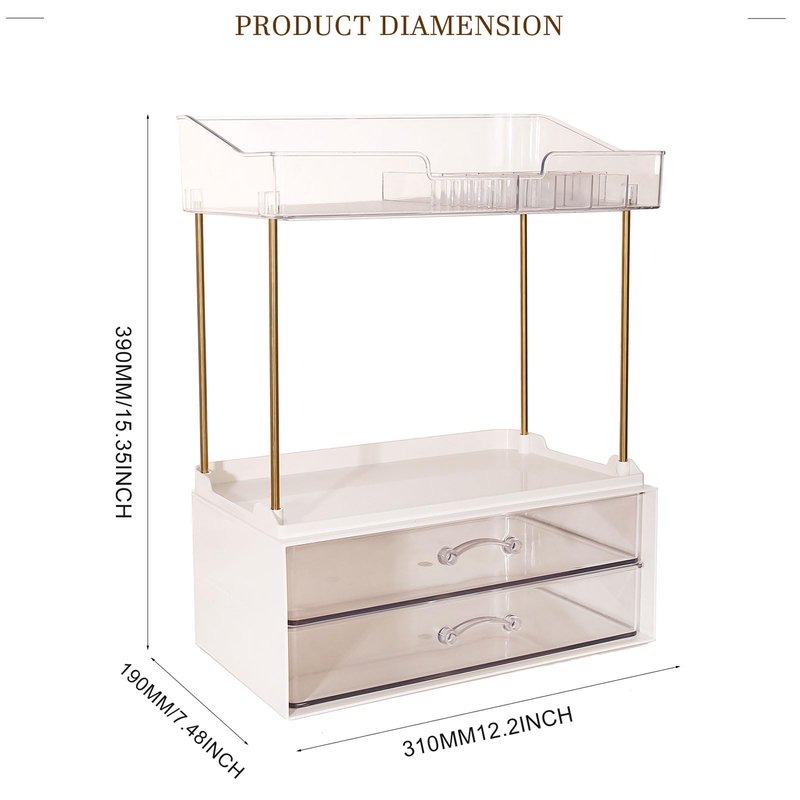 2-Tier 2-Drawer Bathroom Countertop Organizer, Multi-Purpose Makeup Organizer for Vanity, Large Skincare Countertop Organizer, Cosmetic Display Case for Dresser, Elegant Gifts for Women, Clear