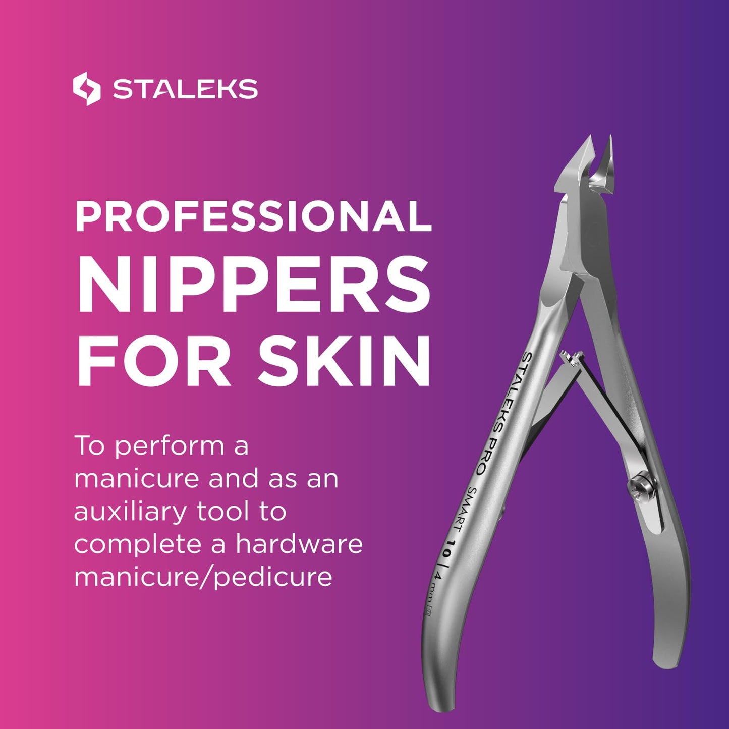 Staleks Pro SMART 10 Cuticle Nippers – 4 mm Blades – Satin Finish – Stainless Steel – Professional Skin Nippers for Classic Manicure & Hardware Use