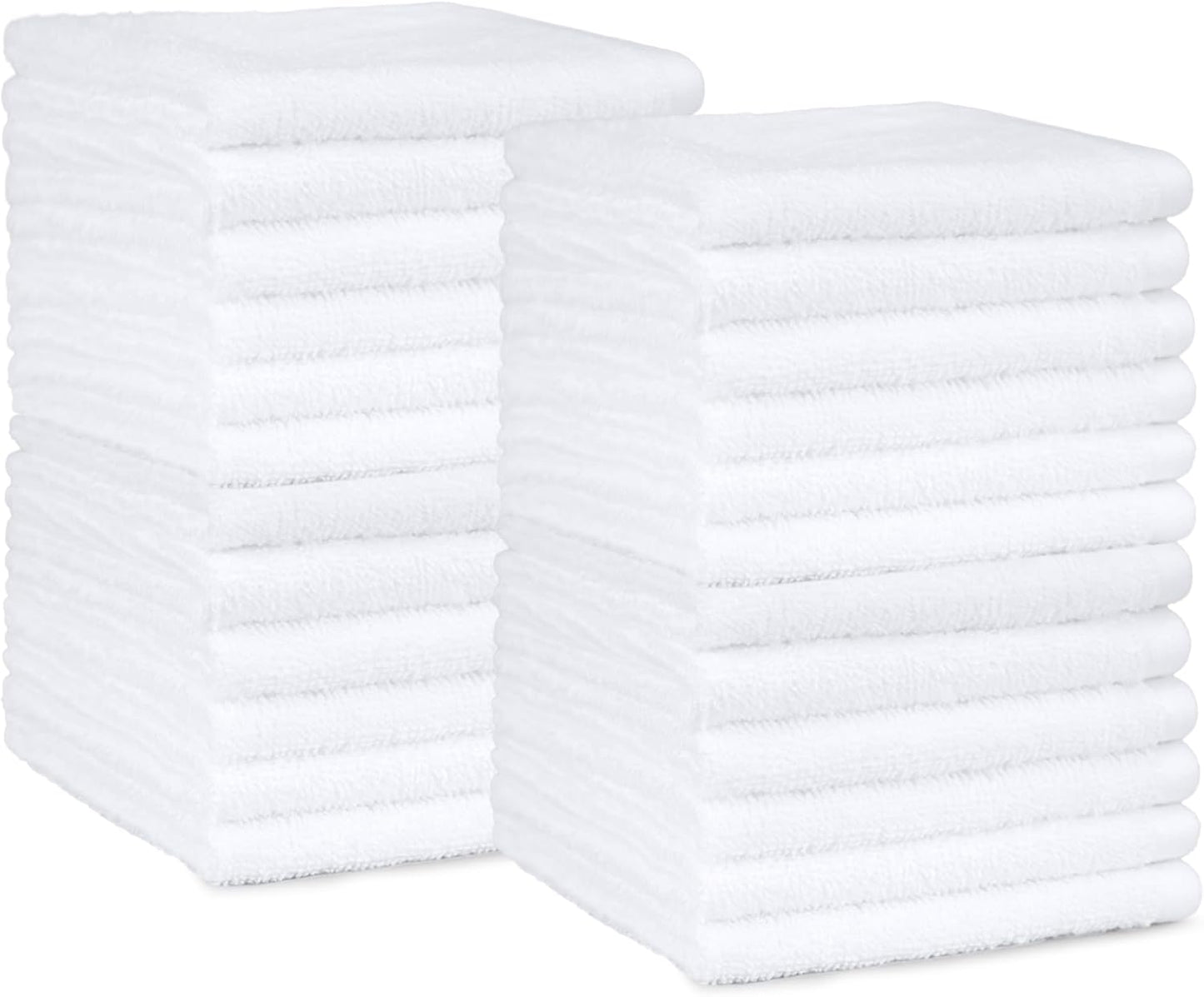 Fast Drying Cotton Washcloths - Soft & Highly Absorbent | 12 x 12 in, White, 24-Pack