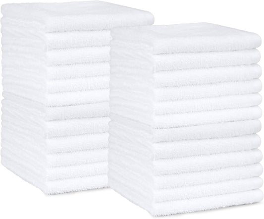 Fast Drying Cotton Washcloths - Soft & Highly Absorbent | 12 x 12 in, White, 24-Pack
