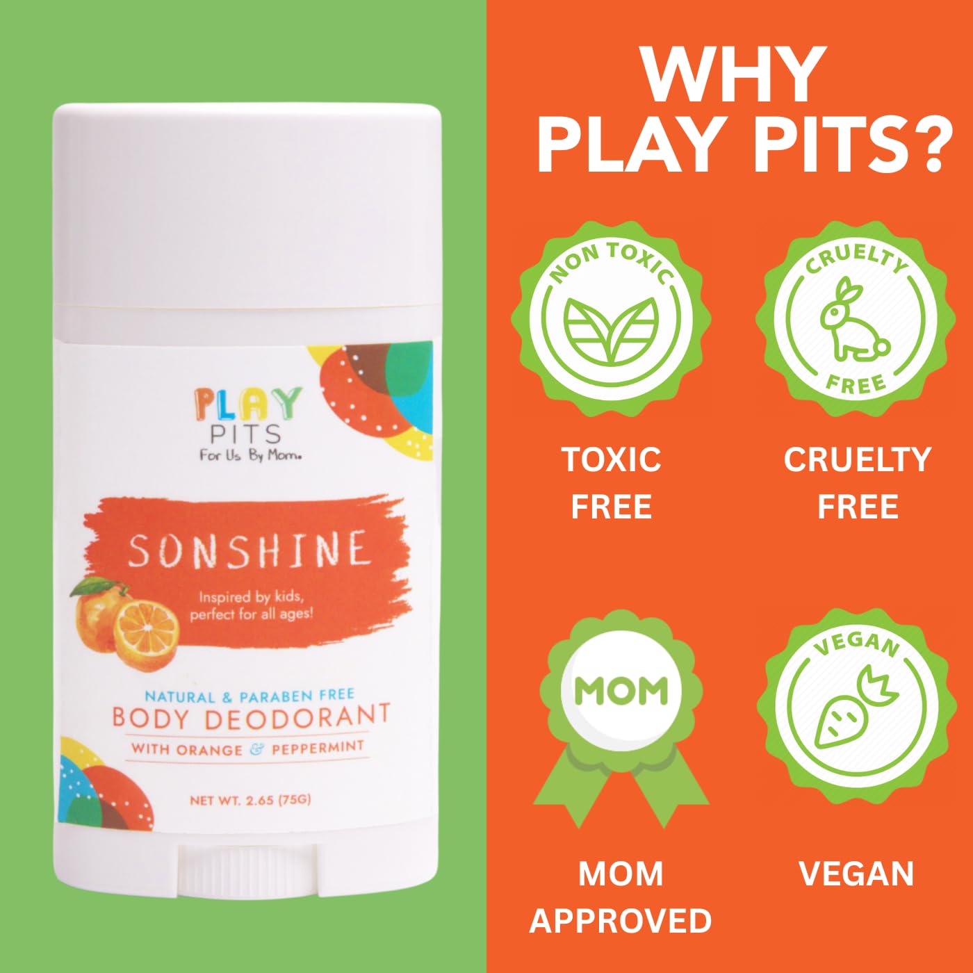 PLAY PITS - Natural Kids Deodorant - SONSHINE - 2.65oz - 2pk