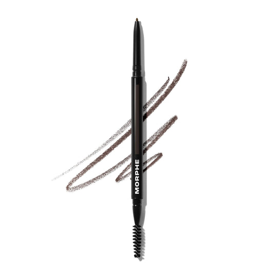 Morphe Micro Dual Eyebrow Pencil - Dual-Ended Brow Pencil Featuring a Retractable, Ultra-Precise, Pointed Tip - Richly Pigmented, Smooth-Gliding, Long-Lasting Wax Formula - Chocolate Mousse (0.003 oz)