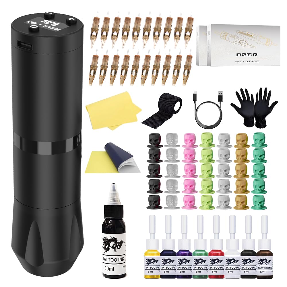 Tattoo Pen Kit - Wireless Tattoo Machine with 20 Cartridges & Pigments | All-in-One Toolkit for Beginners