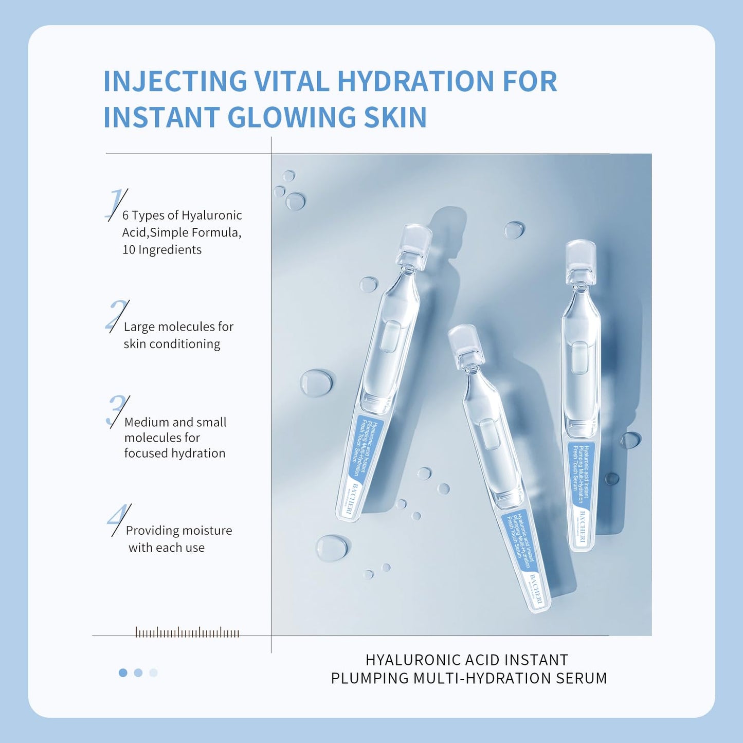 Hyaluronic Acid Serum - Deep Hydration & Moisture | 30 Ampoules, 1.8 ml Each, Lightweight & Nourishing