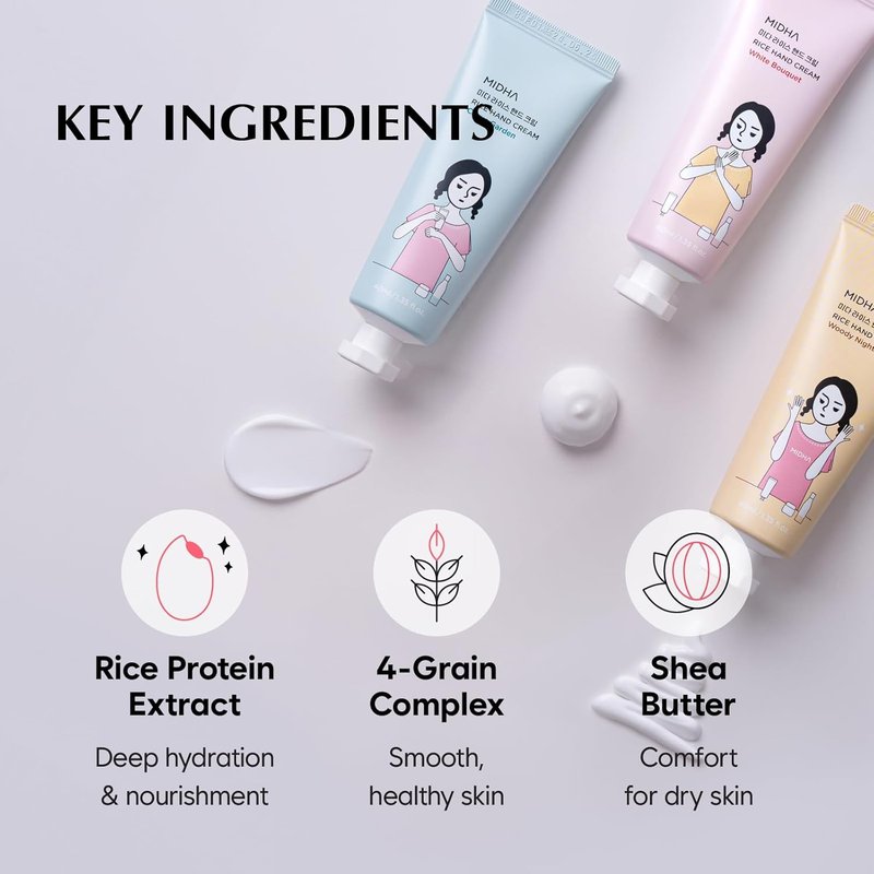 Rice Hand Cream Set - Moisturizing & Hydrating Formula | Non-Greasy, Lightweight, 1.35fl.oz/40ml