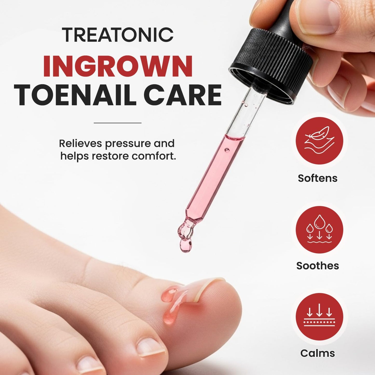 Treatonic Ingrown Toenail Treatment Drops - Ingrown Toenail Softener and Reliever Kit for Easy Trimming with Silicone Gel Toe Caps - 2 Pack
