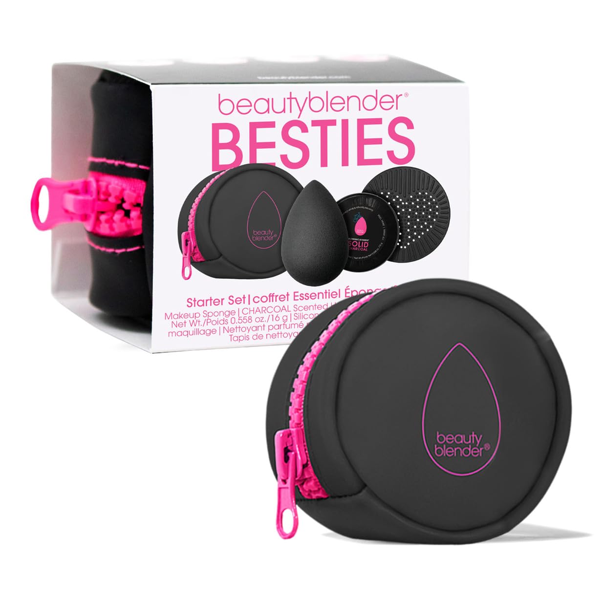 Beautyblender® Charcoal Blend & Cleanse 4-Piece Makeup Sponge Set | Pro Black, Vegan, Travel Case