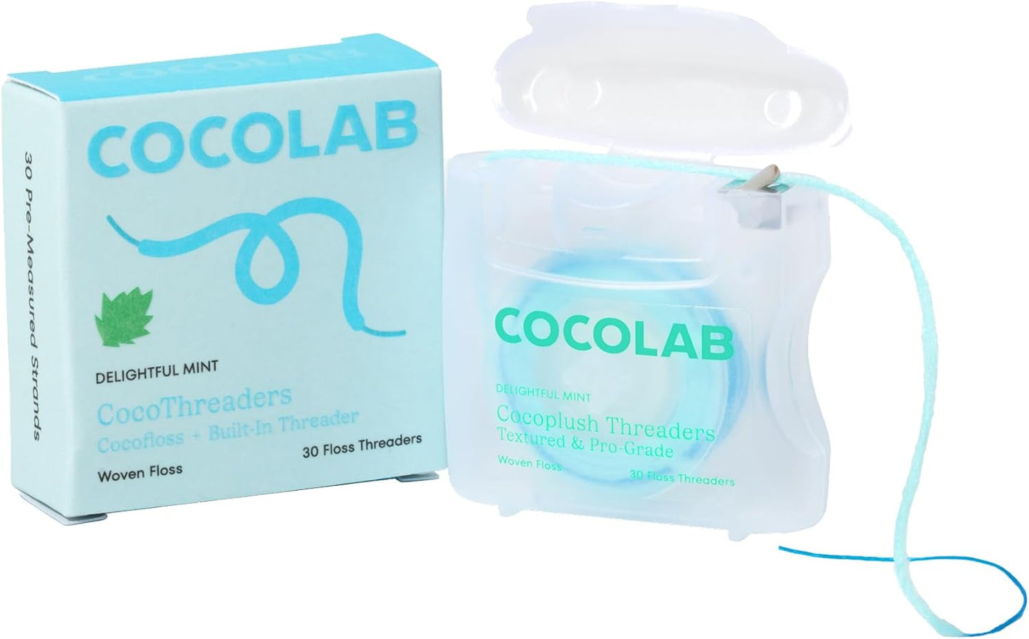CocoPlush Floss Threaders - Expanding Woven Floss with Built-in Threader for Braces & Implants | Mint Scent, 30 Count