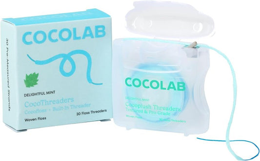 CocoPlush Floss Threaders - Expanding Woven Floss with Built-in Threader for Braces & Implants | Mint Scent, 30 Count