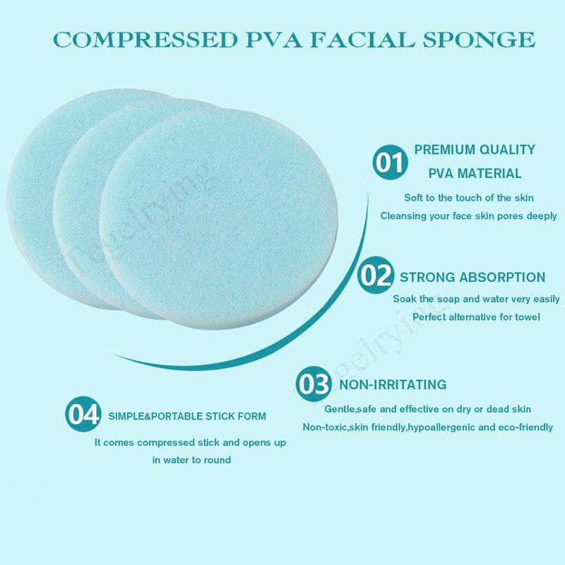 Facial Sponge Compressed,240 Count PVA Professional Makeup Removal Wash Round Face Sponge Pads Exfoliating Cleansing for Women,Blue