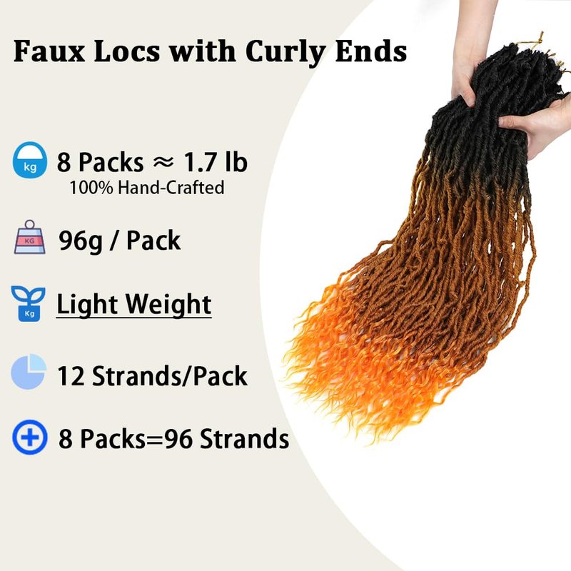 Faux Locs Crochet Hair (30 Inch) XCRUIQO Soft Locs with Curly Ends Goddess Locs Synthetic Boho Crochet Faux Locs for Women Pre Looped (8 Packs, Honey Orange)