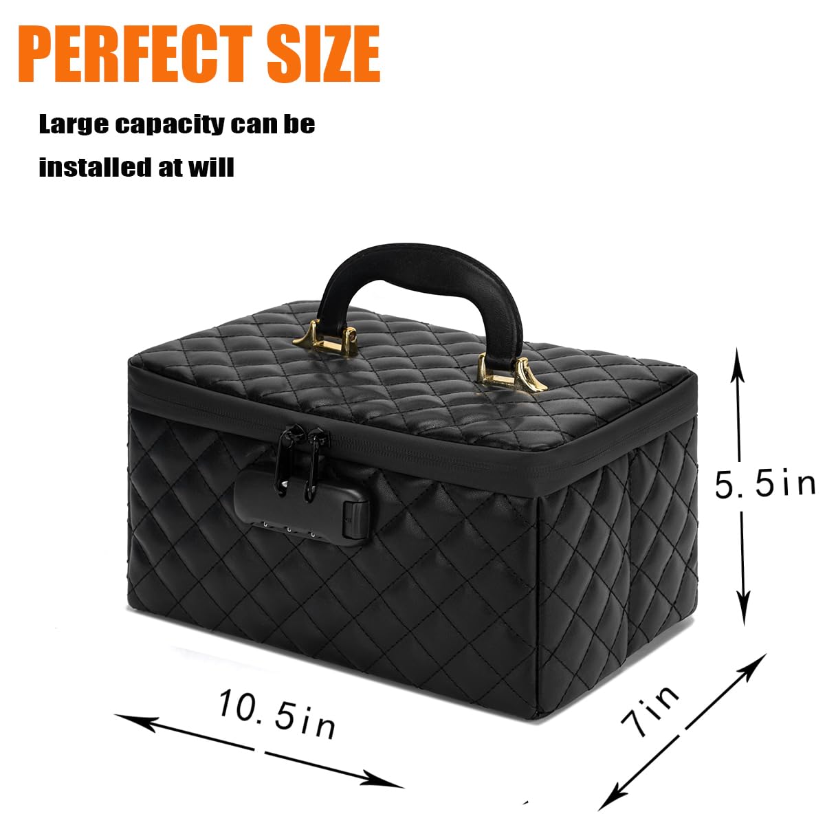 KaAutoler Portable makeup box with Lock, Large Capacity Travel Makeup Case Organizer, Makeup Bags for Girls Traveling With Handle and Divider Makeup Bag (Black)