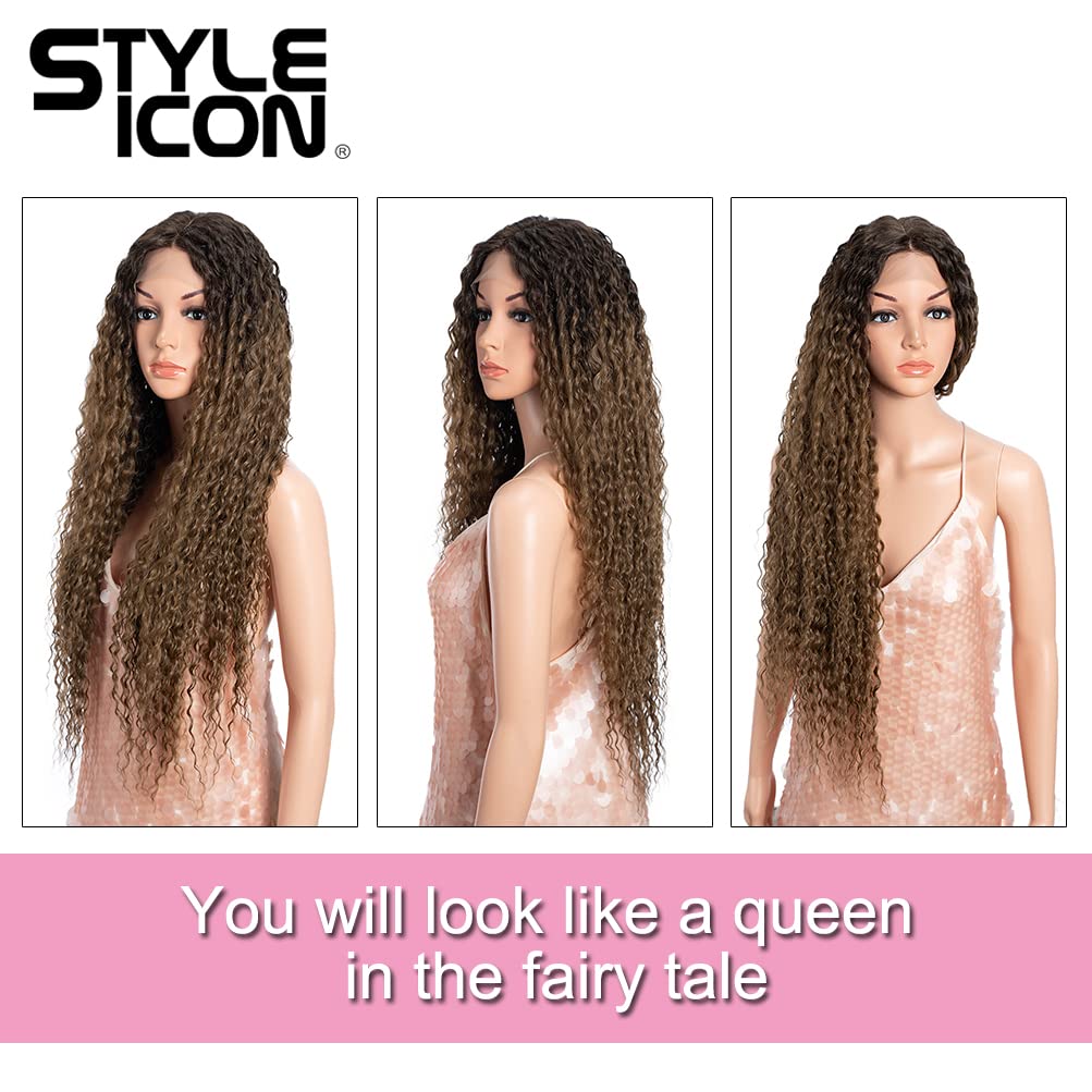 Style Icon 30" Long Curly Wig Ombre Lace Front Wig for women Heat Resistant Replacement Wig Density 130% Synthetic Wig (30 Inch, TT6/30W)