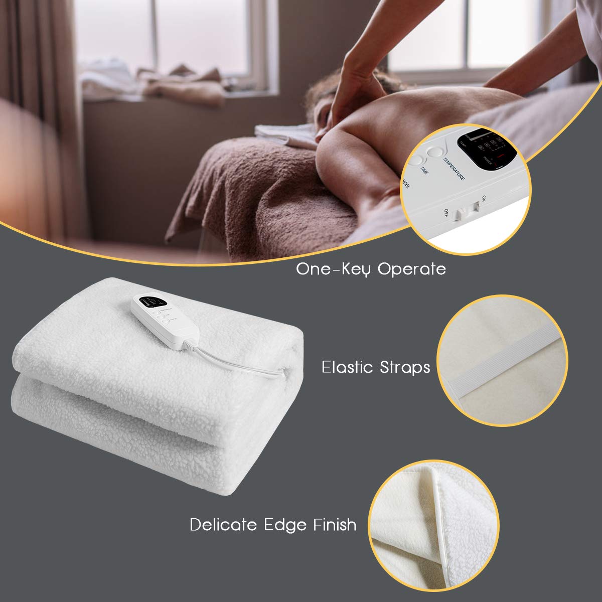 Giantex Massage Table Warmer, Heated Mattress Pad, Electric Heating Pad with 5 Heat Settings, 12 Ft Cord and Overheat Protection, Digital Timer, 71 x 30 Inches Massage Bed Warmer for Spa Table, White