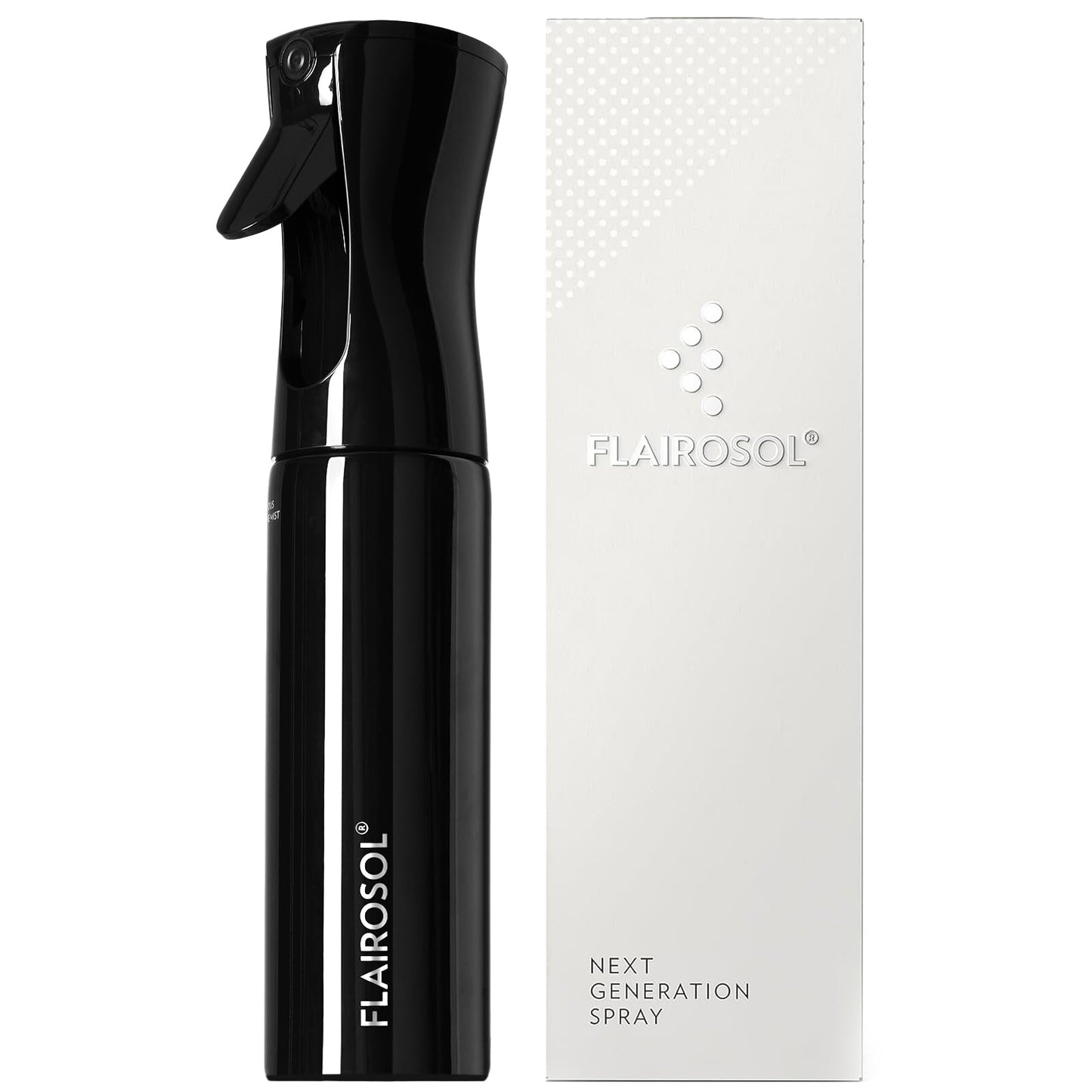 FLAIROSOL - The Original, Continuous Ultra Fine Mist Spray Bottle, White & Black Bottle for Hairstyling