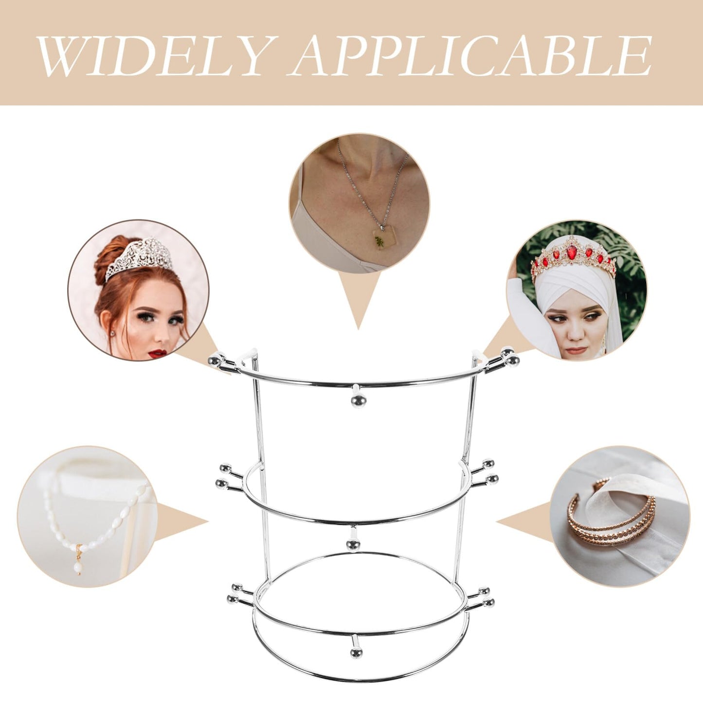 HOLIDYOYO Crown Display Stand Three-Tier Metal Tiara Holder Rack for Wedding Bridal Headbands Hair Accessories Organizer 7.55X5.51X5.51 Inches