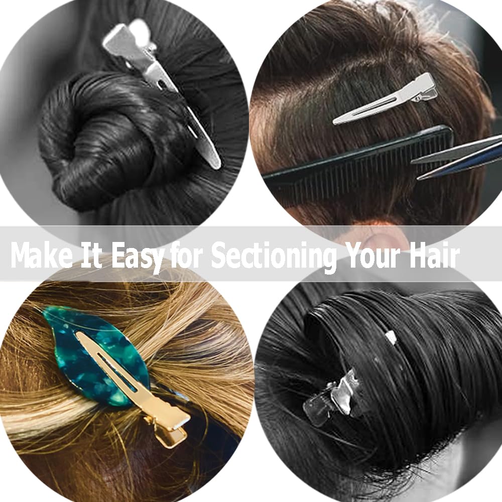 80pcs Metal Duck Billed Hair Clips for Styling Sectioning,Silver Hair Clips for Women Long Hair,Metal Alligator Curl Clips for Hair Roller,Salon,Bows DIY with Case