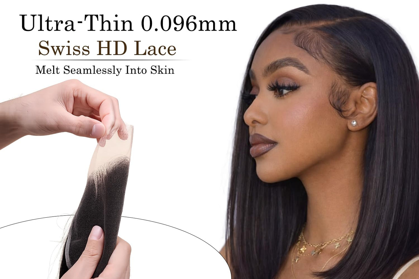 CindiRiver 2x6 HD Lace Closure 14 Inch Straight Human Hair, Invisible Virgin Real Swiss HD Lace, Natural Hairline, Skinlike Lace Frontal Closure Only