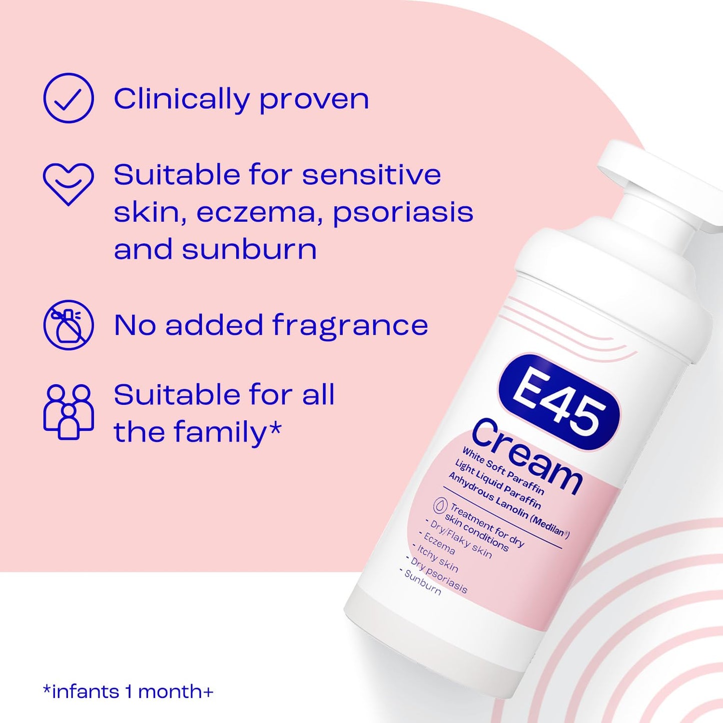 E45 Eucalyptus Scented Cream, 500g - Whole Body Moisturizer for Dry Skin & Eczema Relief, Paraffin Enriched