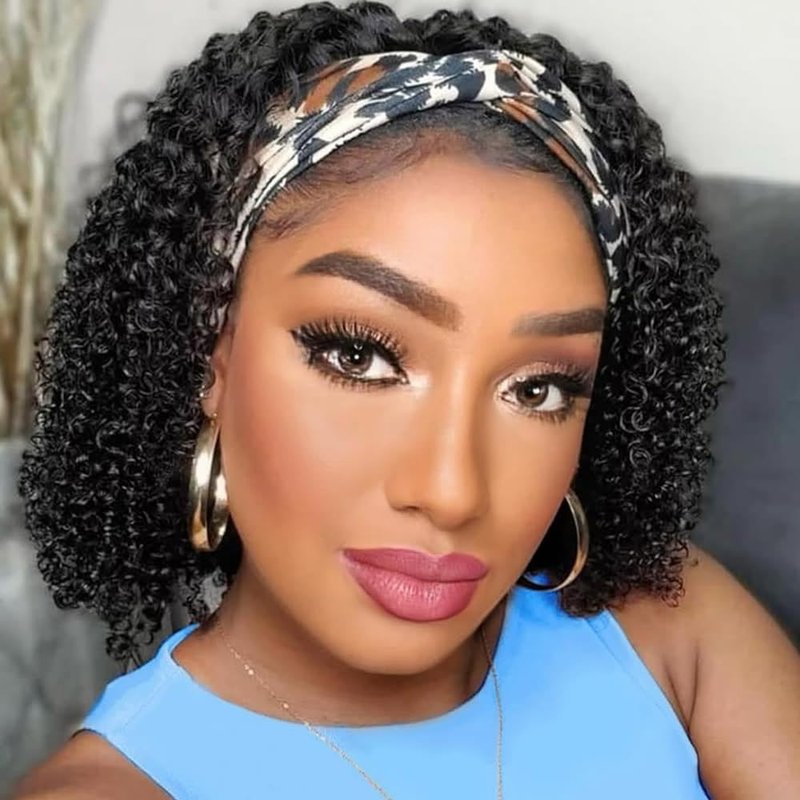 iesste Headband Wig Human Hair Deep Wave 12 Inch Curly Headband Half Wigs for Black Women 12A Brazilian Human Hair Wigs Glueless None Lace Front Wig Natural Color