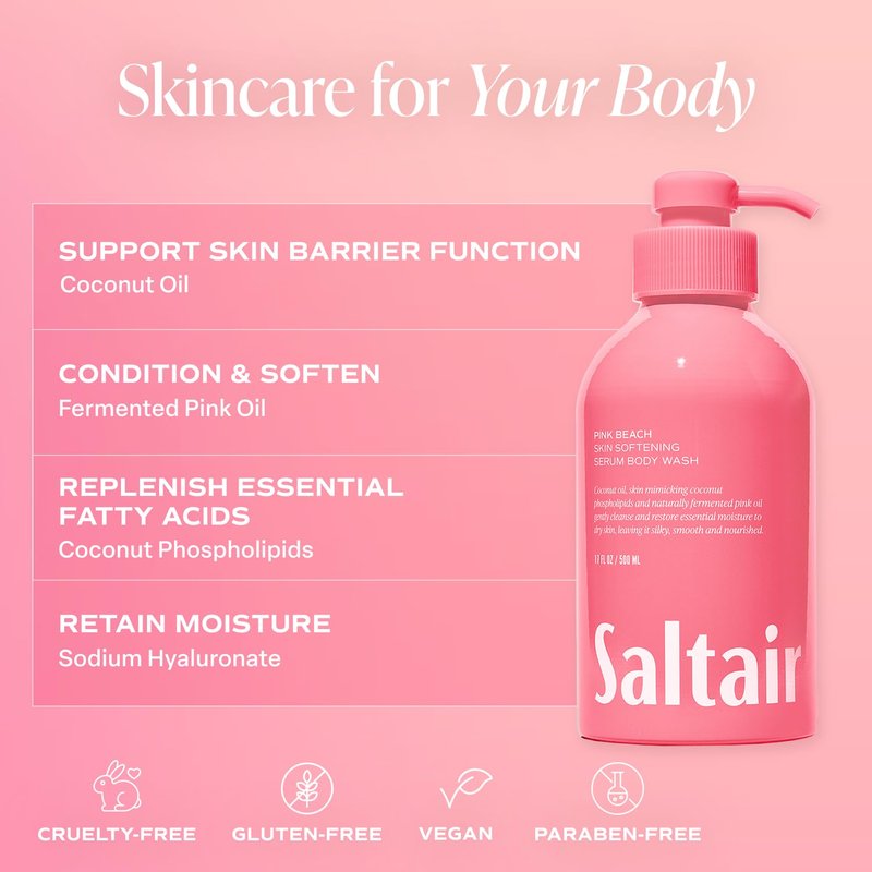 Saltair Body Wash Variety Pack – Santal Vanilla: Santal Bloom & Pink Beach – Moisturizing Body Wash – Scented Shower Gel for Women and Men – 2x 17oz – Paraben & Cruelty-Free