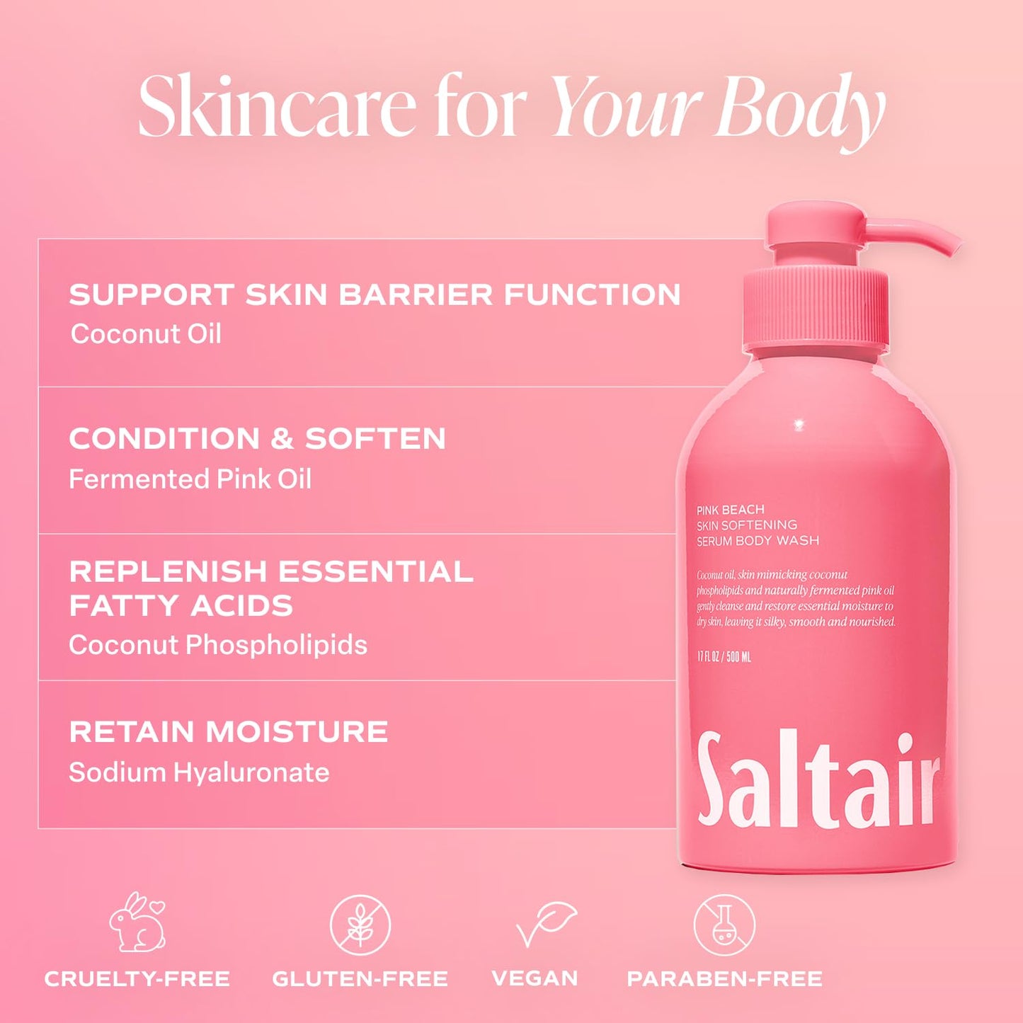 Saltair Body Wash Variety Pack – Santal Vanilla: Santal Bloom & Pink Beach – Moisturizing Body Wash – Scented Shower Gel for Women and Men – 2x 17oz – Paraben & Cruelty-Free