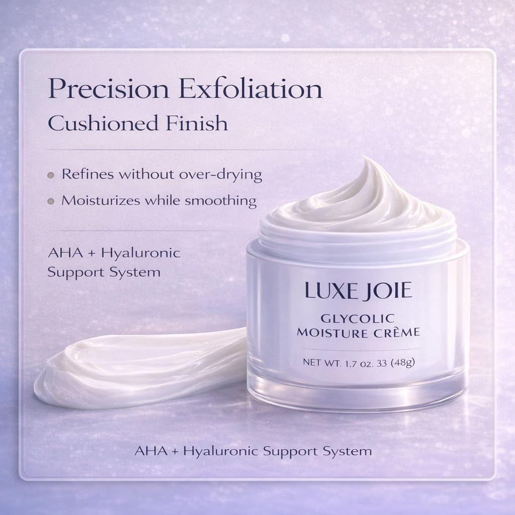 LuxeJoie Glycolic Moisture Creme – Exfoliating Face Moisturizer with Glycolic Acid – Lightweight Hydrating Cream for Smoother-Looking Skin – 1.7 oz