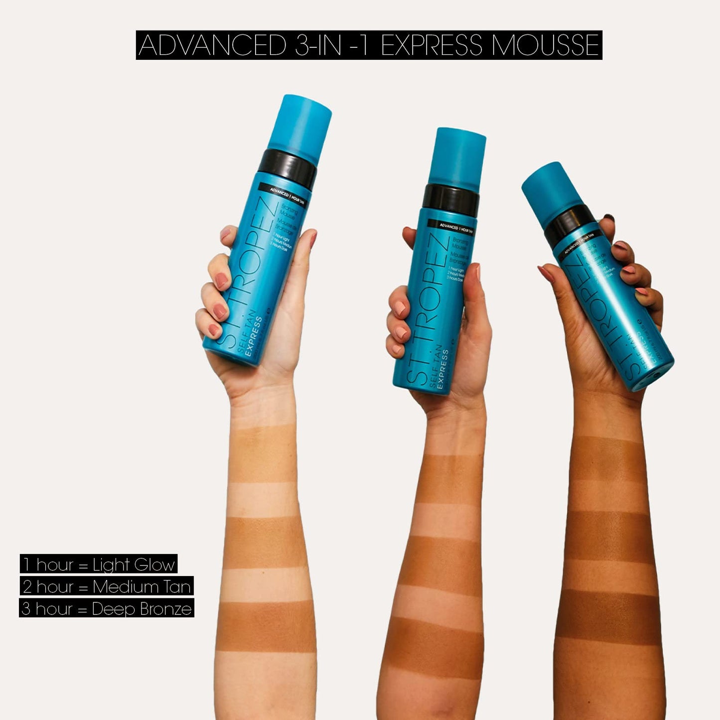 St.Tropez Light/Medium/Dark 1-3 hr Express Mousse for a Streak-Free, Natural Sunless Tan with Fast Application and Flawless Results, Cruelty-Free & Vegan, 6.7 fl oz