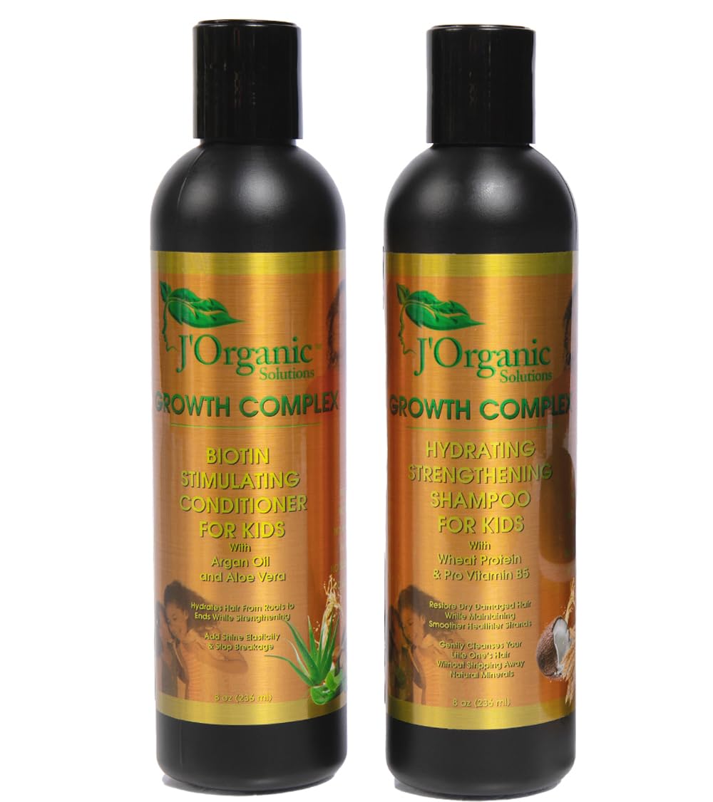 J' Organic Solutions Biotin Hydrating, Strengthening shampoo & Conditioner Set Phthalates-Free, No Sulfate, Paraben-free Baby And Toddler Shampoo and Conditioner (2x 8oz)