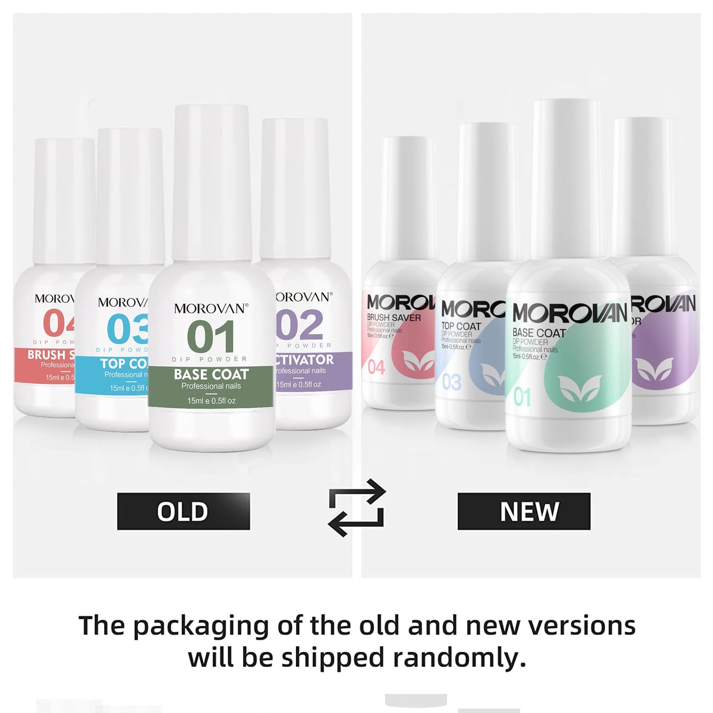 Morovan Dip Powder Liquid Set with Activator Base Top Coat and Dipping Powder Brush Saver 4pcs 0.5oz for Dip Nail Kit