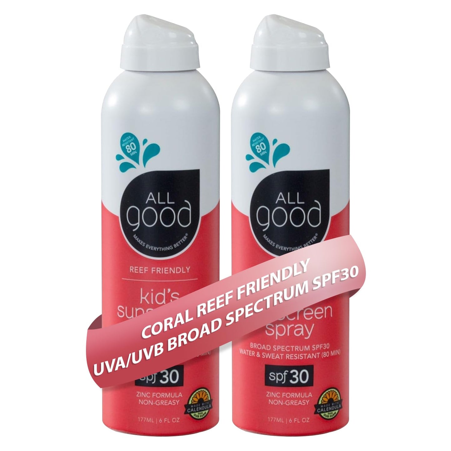 All Good Baby & Kids Sunscreen Spray - UVA/UVB Broad Spectrum, SPF 30, Zinc Oxide, Coral Reef Friendly, Water Resistant, Calendula, Aloe