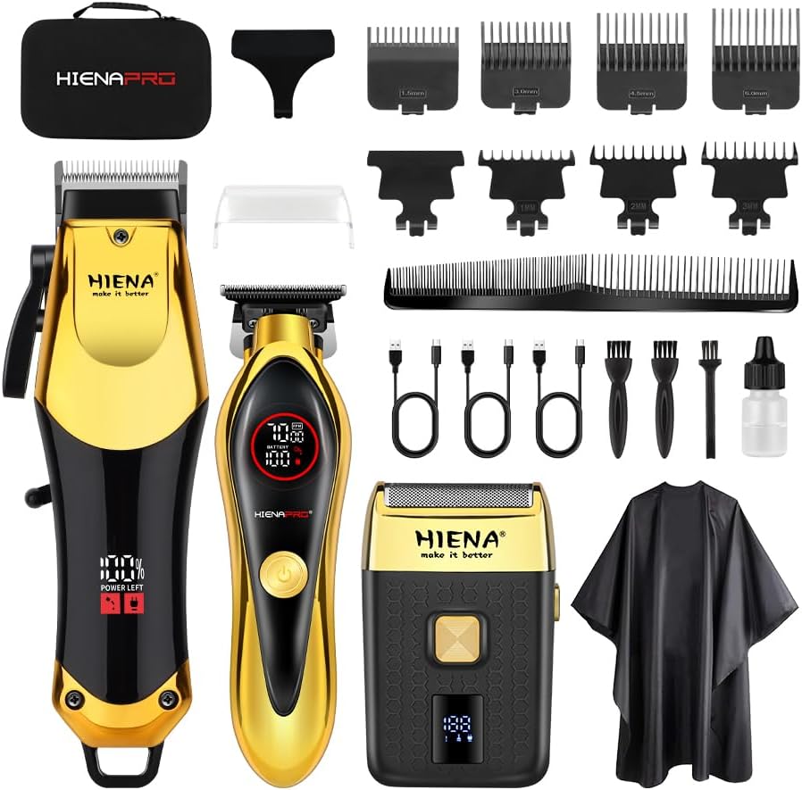 Professional Hair Clippers Set - Cordless USB-C Rechargeable Barber Clippers for Men with LED Display