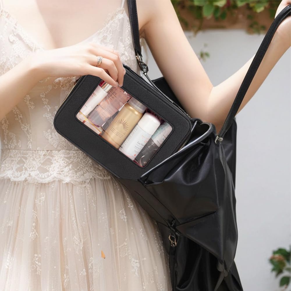 FFpaw Travel Clear Makeup Bag Set, TSA Approved Cosmetic Bag Case with Zipper Portable Makeup Pouch Toiletry Bag Traveling Cosmetic Organizer Storage Bag Car Organizer Car Essentials