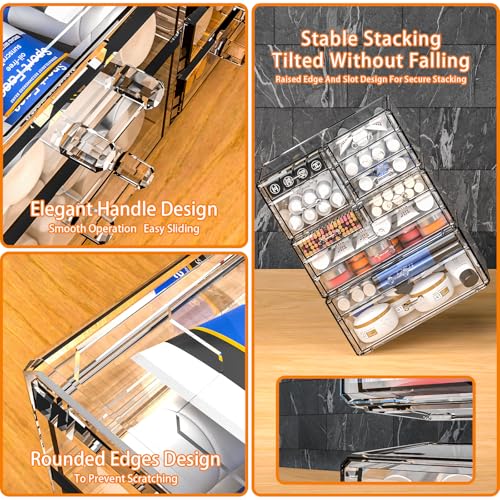 SuoXing Clear Acrylic Makeup Organizer for Vanity,Bathroom,Dresser,6 Drawer Cute Make up Organizers for Counter,Plastic Countertop Makeup Storage for Beauty,Jewelry,Brush,Cosmetic,Skin Care Organizer