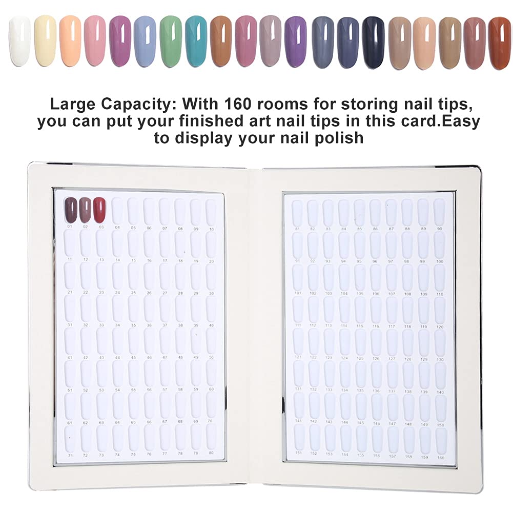 Nail Color Card, 160 Slot Foldable Nail Gel Polish Display Chart Book with Nail Tip Holder for Salon Manicurist DIY Nail Art