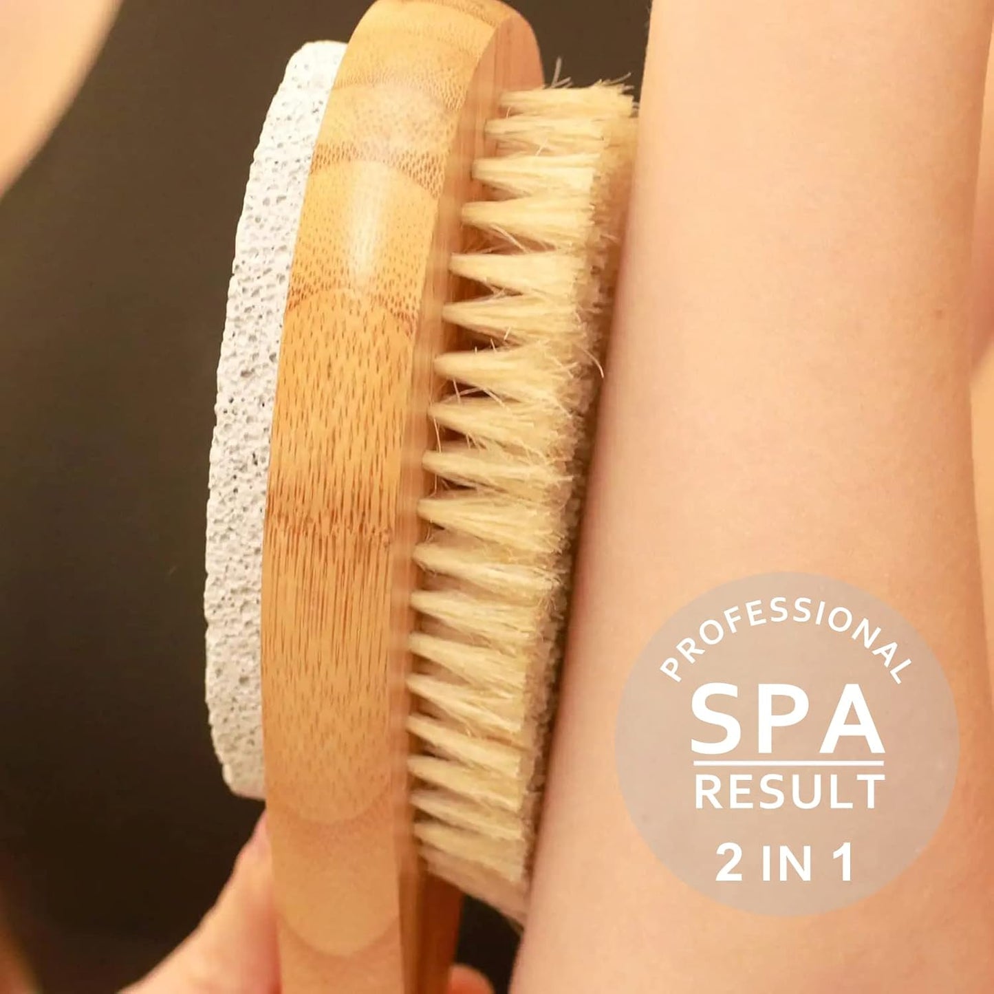 ICANdOIT 2-in-1 Long Handle Bath & Shower Brush - Boar Bristle with Pumice Stone for Exfoliating & Softening Skin | Ideal for Cellulite & Lymphatic Drainage