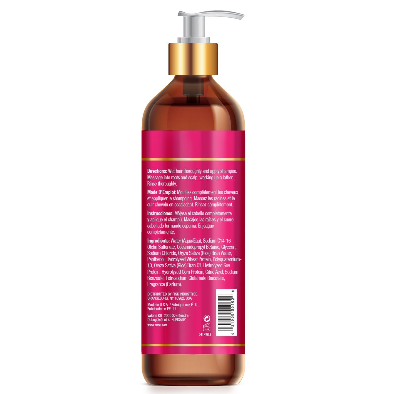 Difeel Rice Water Shampoo 33.8 oz. - Strengthening Sulfate Free Shampoo for All Hair Types