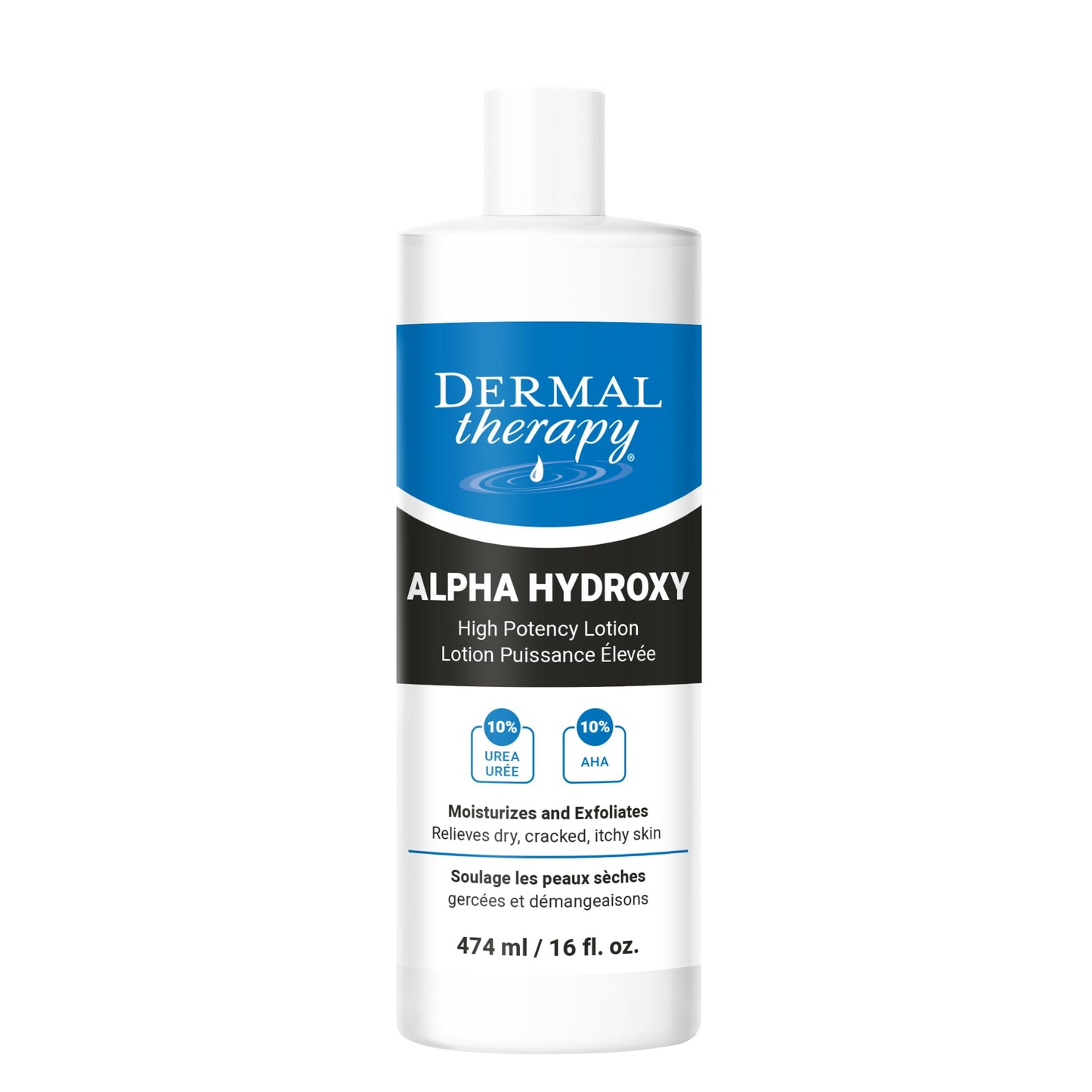 Dermal Therapy Alpha Hydroxy Lotion – 10% Urea + 10% Lactic Acid, Fragrance-Free Body Lotion for Dry, Cracked Skin, Non-Greasy Exfoliating Moisturizer & Keratosis Pilaris Treatment, 16 fl oz (474 ml)
