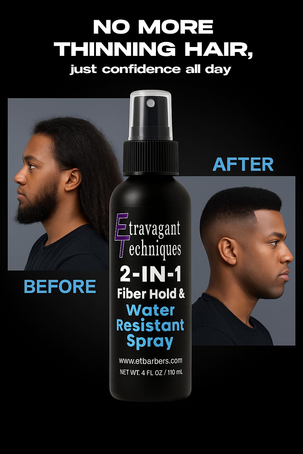 Hair Fiber Spray for Men & Women – Strong Hold, Quick Dry, Sweatproof, No Flaking – Locks Hair Building Fibers All Day – Wind & Water Resistant Hair Loss Concealer – 4oz by Extravagant Techniques.